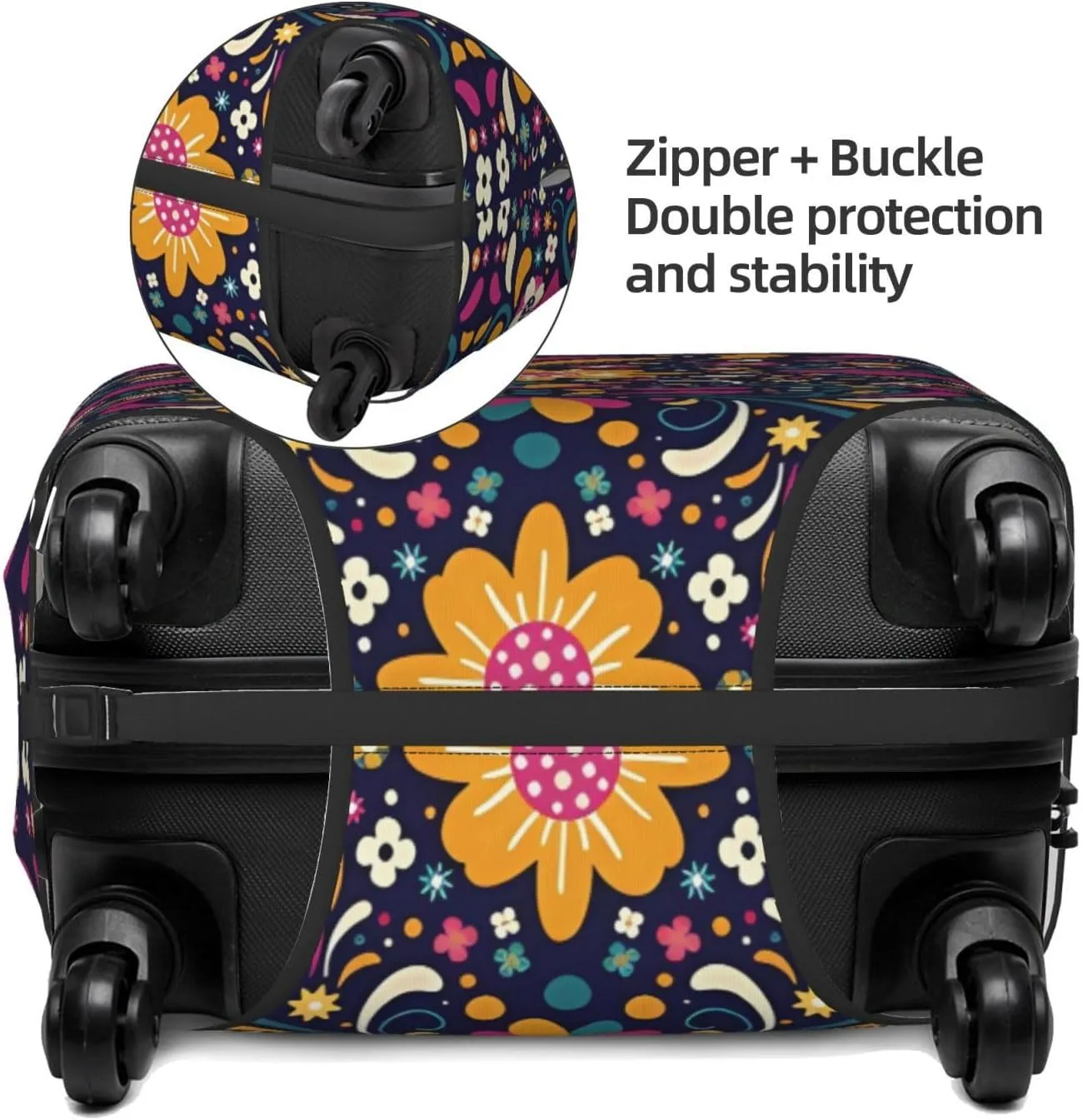 Travel Luggage Cover Suitcase Stretch Washable Mexican Folk Art Floral Suitcase Protector Bag,Dust-Proof With Zipper Closure Baggage Covers,X-Large