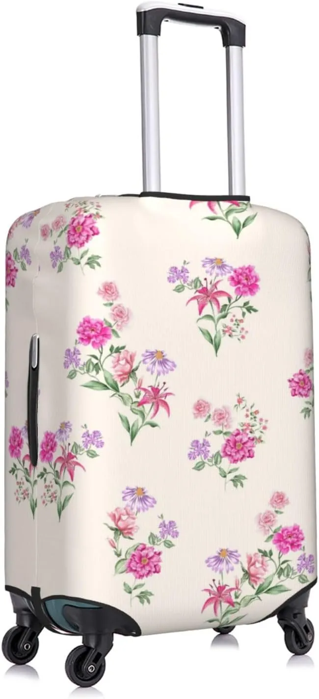 Travel Luggage Cover Suitcase Stretch Washable Pink Purple Flowers Suitcase Protector Bag,Spandex Double-Sided Baggage Covers,Large