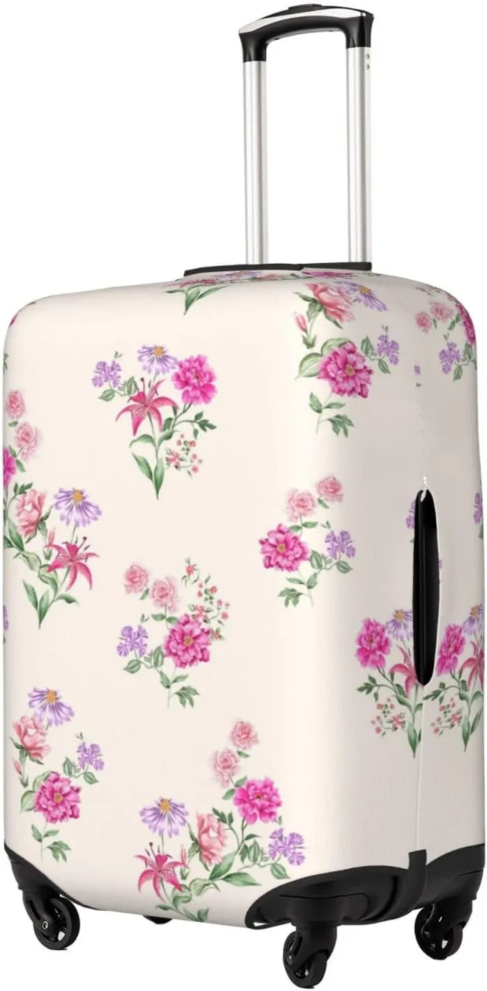 Travel Luggage Cover Suitcase Stretch Washable Pink Purple Flowers Suitcase Protector Bag,Spandex Double-Sided Baggage Covers,Large