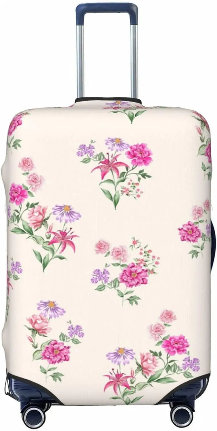 Travel Luggage Cover Suitcase Stretch Washable Pink Purple Flowers Suitcase Protector Bag,Spandex Double-Sided Baggage Covers,Large