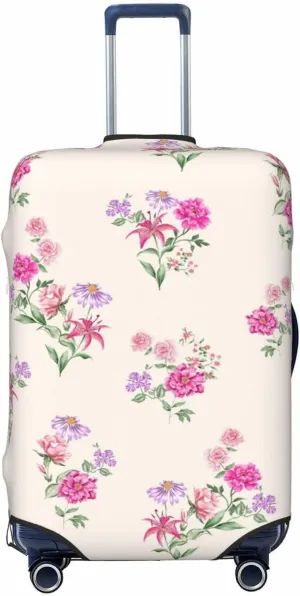 Travel Luggage Cover Suitcase Stretch Washable Pink Purple Flowers Suitcase Protector Bag,Spandex Double-Sided Baggage Covers,Large