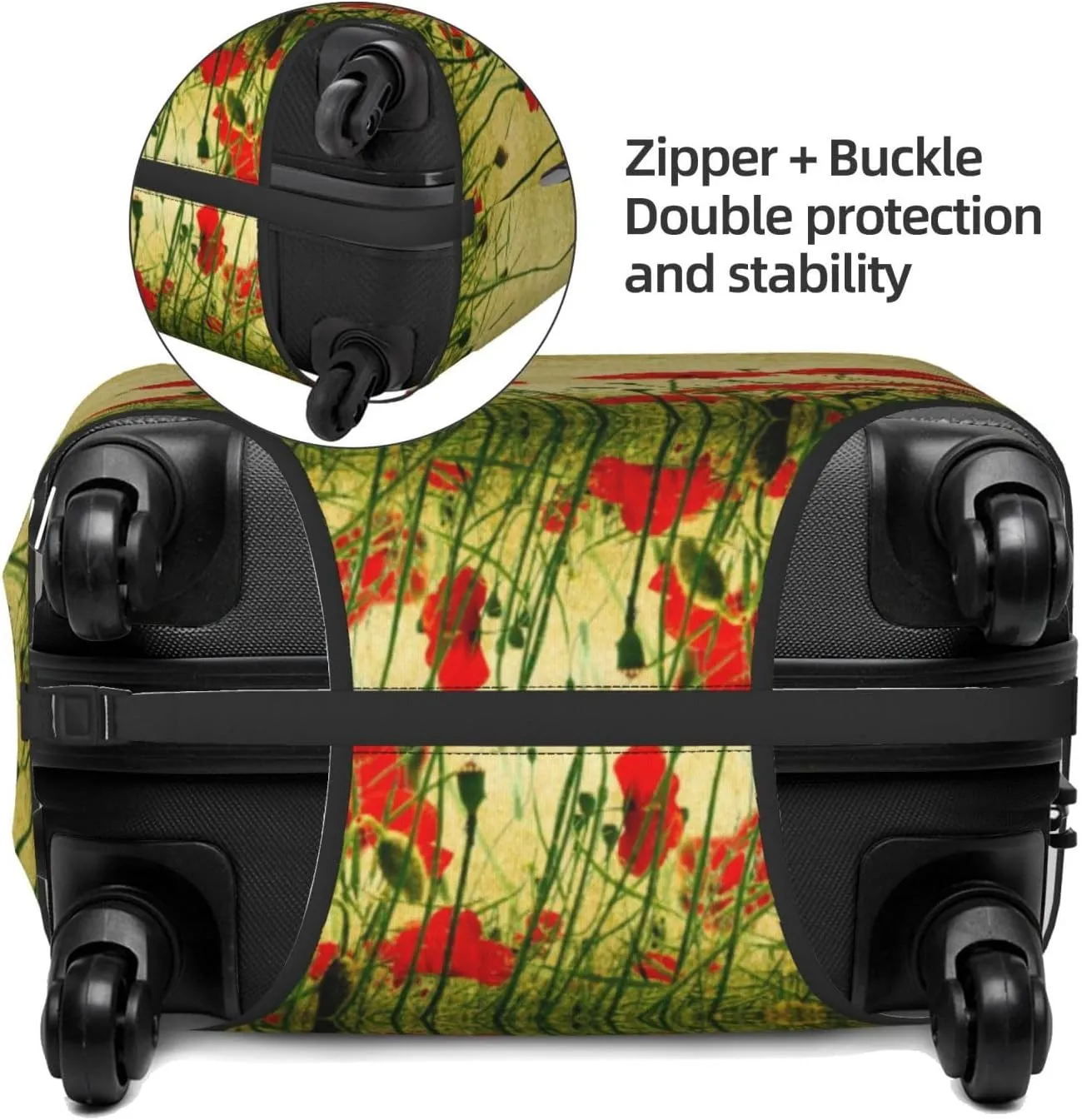 Travel Luggage Cover Suitcase Stretch Washable Poppies Suitcase Protector Bag,Dust-Proof With Zipper Closure Baggage Covers For Kid Adult,Medium