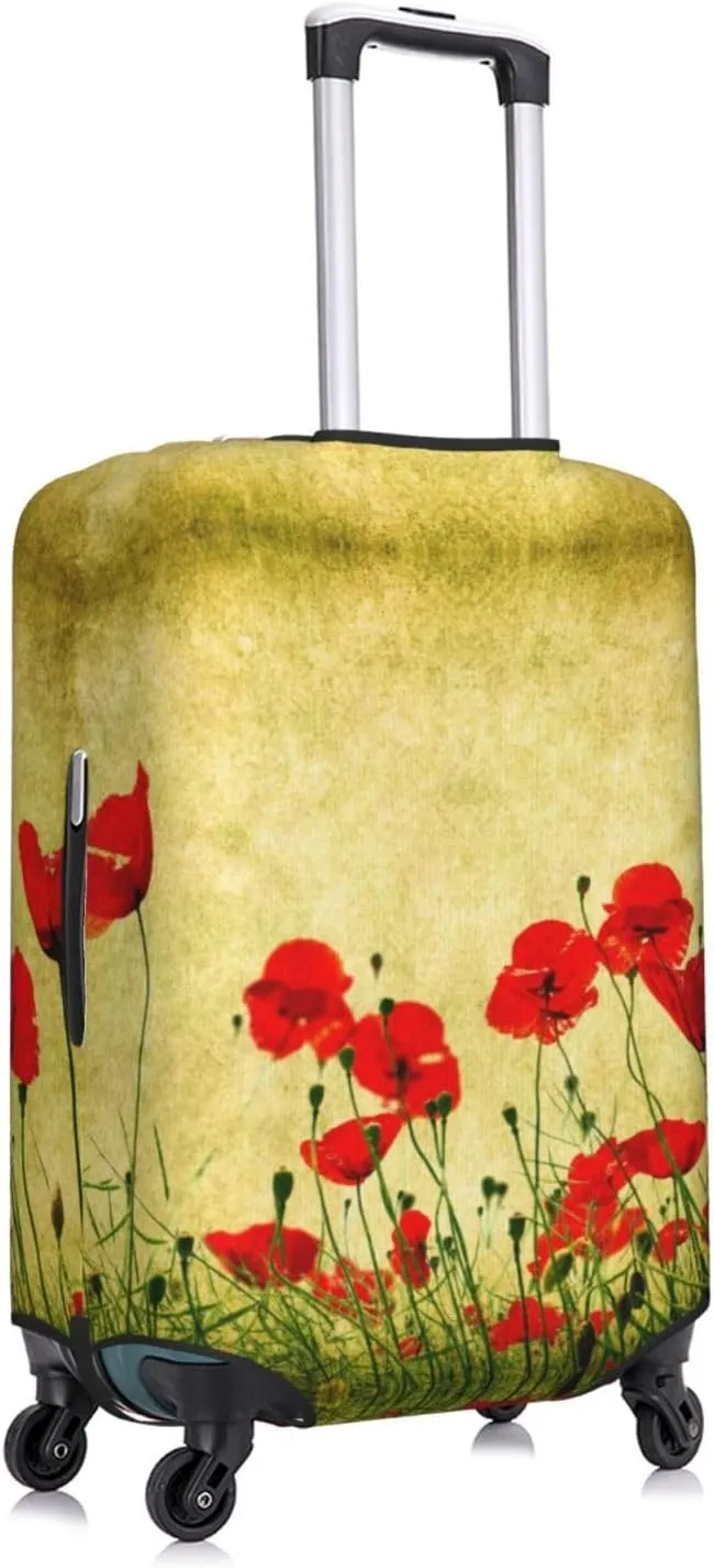 Travel Luggage Cover Suitcase Stretch Washable Poppies Suitcase Protector Bag,Dust-Proof With Zipper Closure Baggage Covers For Kid Adult,Medium
