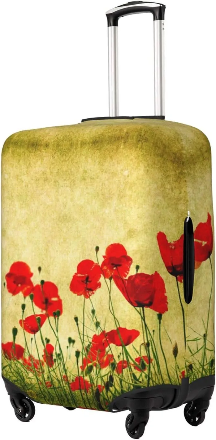 Travel Luggage Cover Suitcase Stretch Washable Poppies Suitcase Protector Bag,Dust-Proof With Zipper Closure Baggage Covers For Kid Adult,Medium