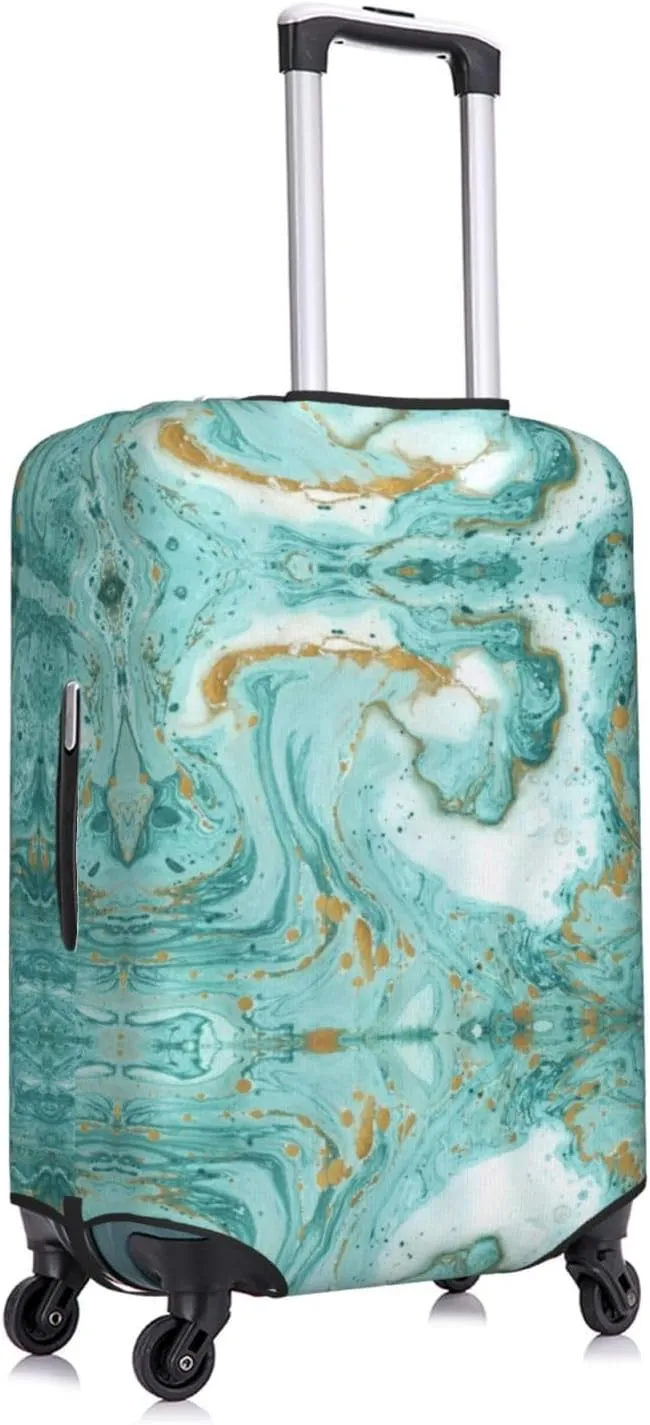 Travel Luggage Cover Suitcase Stretch Washable Turquoise Marble Texture Suitcase Protector Bag,Dust-Proof Double-Sided Baggage Covers,Medium