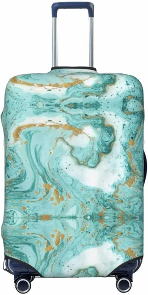 Travel Luggage Cover Suitcase Stretch Washable Turquoise Marble Texture Suitcase Protector Bag,Dust-Proof Double-Sided Baggage Covers,Medium