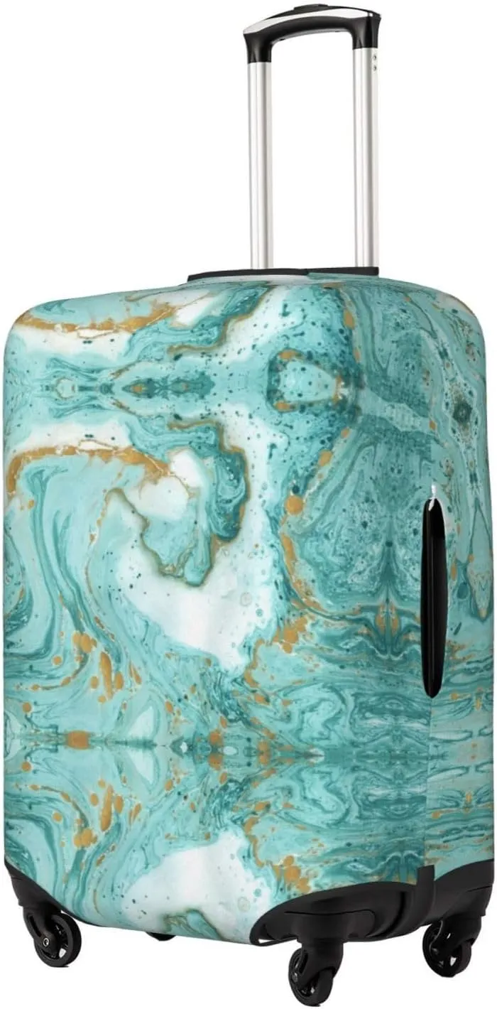 Travel Luggage Cover Suitcase Stretch Washable Turquoise Marble Texture Suitcase Protector Bag,Dust-Proof Double-Sided Baggage Covers,Medium