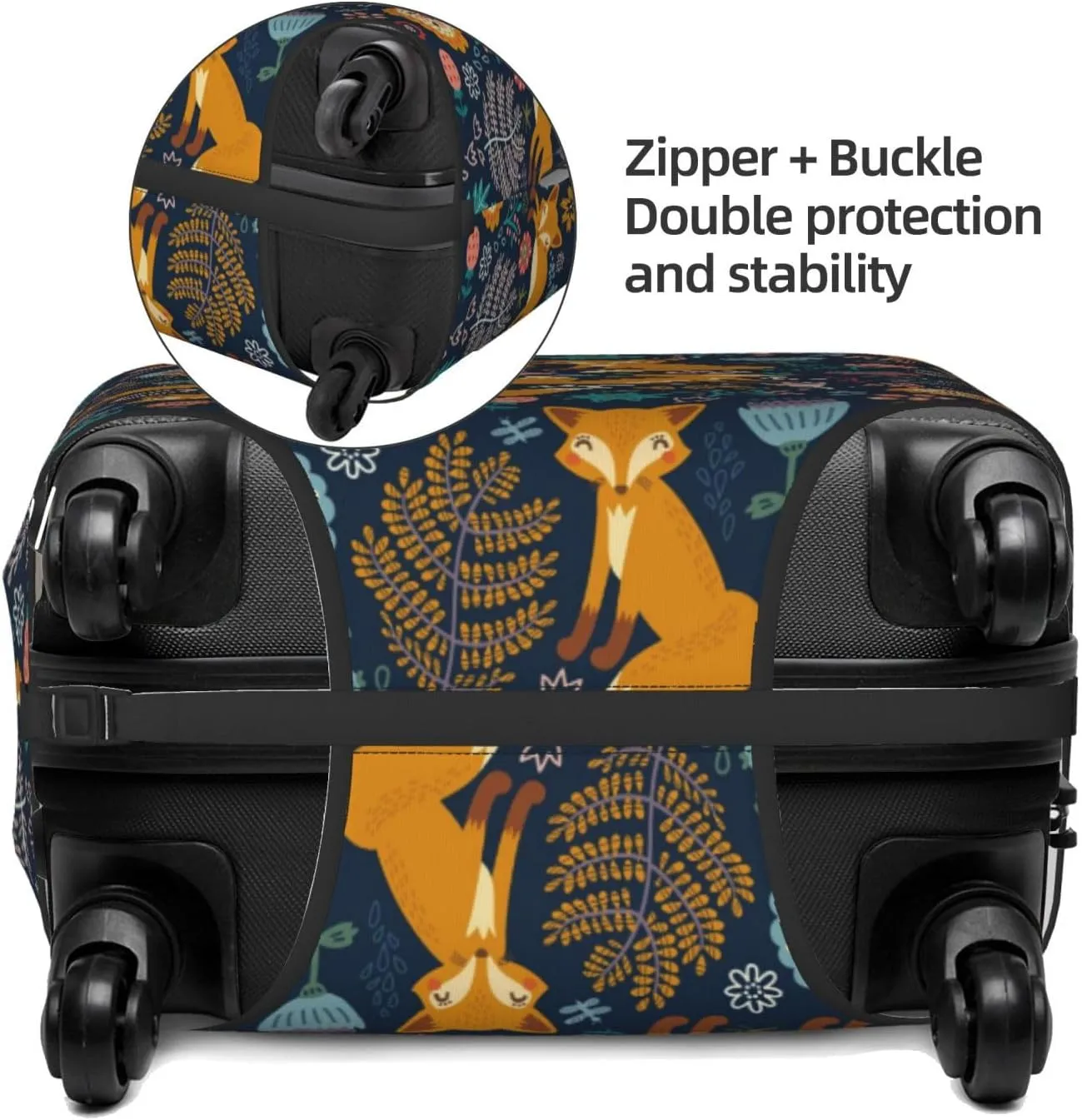 Travel Luggage Cover Suitcase Stretch Washable Vintage Fox And Flowers Suitcase Protector Bag,Anti-Scratch With Zipper Closure Baggage Covers,X-Large