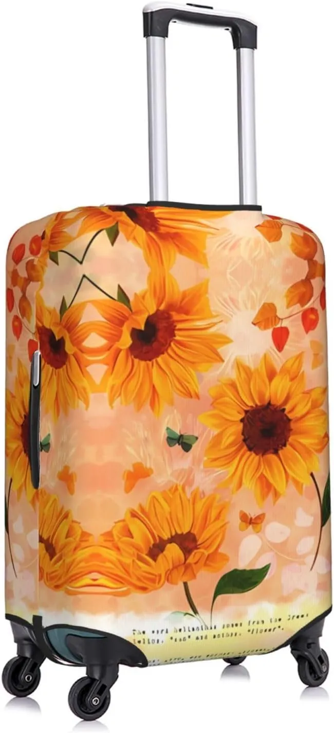 Travel Luggage Cover Suitcase Stretch Washable Vintage Sunflowers Suitcase Protector Bag,Spandex With Zipper Closure Baggage Covers For Kid Adult,Medium