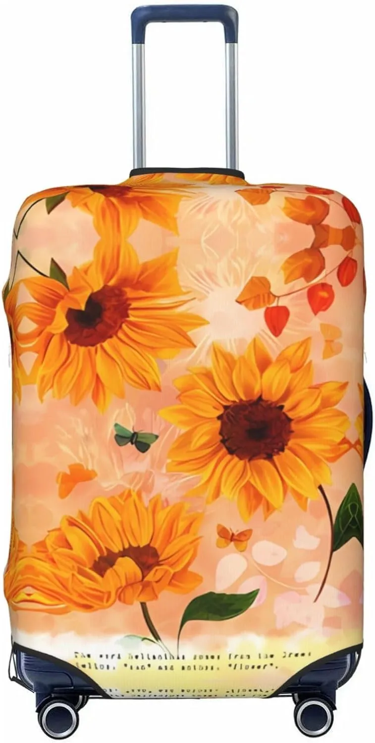 Travel Luggage Cover Suitcase Stretch Washable Vintage Sunflowers Suitcase Protector Bag,Spandex With Zipper Closure Baggage Covers For Kid Adult,Medium