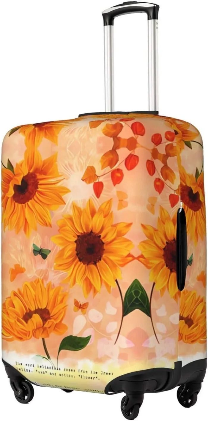 Travel Luggage Cover Suitcase Stretch Washable Vintage Sunflowers Suitcase Protector Bag,Spandex With Zipper Closure Baggage Covers For Kid Adult,Medium