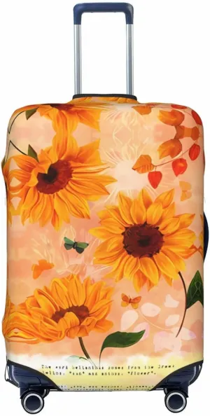 Travel Luggage Cover Suitcase Stretch Washable Vintage Sunflowers Suitcase Protector Bag,Spandex With Zipper Closure Baggage Covers For Kid Adult,Medium