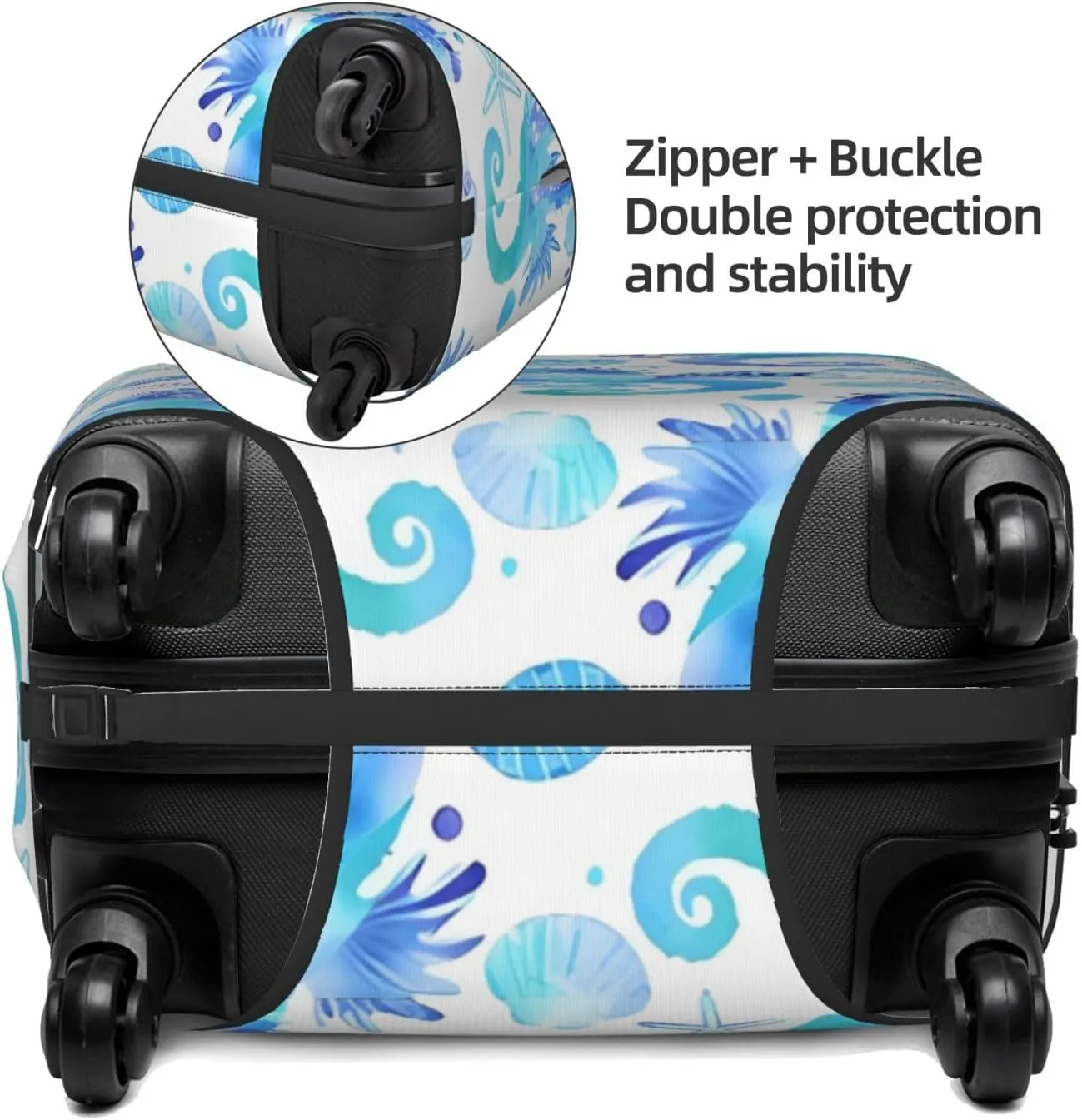 Travel Luggage Cover Suitcase Stretch Washable Watercolor Seahorses Starfishes Seashells Suitcase Protector Bag,Anti-Scratch With Zipper Closure Baggage Covers For Kid Adult,Medium