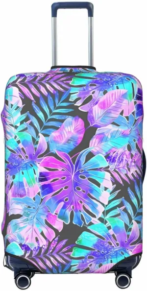 Travel Luggage Cover Suitcase Stretch Washable Watercolor Tropical Leaves Suitcase Protector Bag,Spandex Double-Sided Baggage Covers,Medium