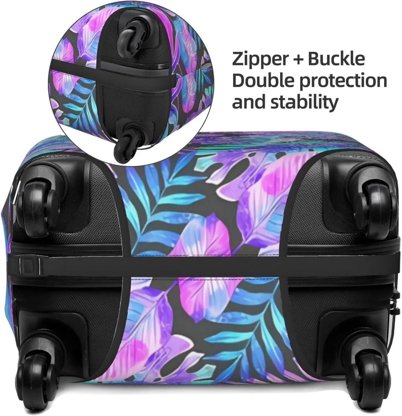 Travel Luggage Cover Suitcase Stretch Washable Watercolor Tropical Leaves Suitcase Protector Bag,Spandex Double-Sided Baggage Covers,Medium