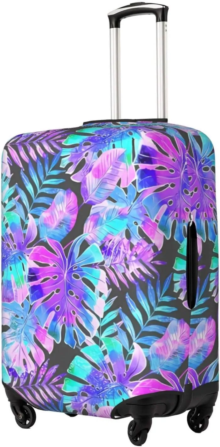 Travel Luggage Cover Suitcase Stretch Washable Watercolor Tropical Leaves Suitcase Protector Bag,Spandex Double-Sided Baggage Covers,Medium