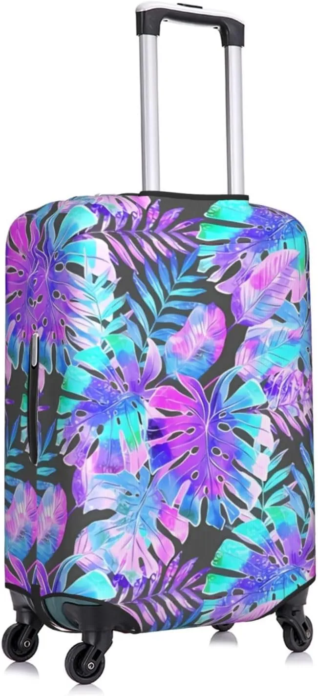 Travel Luggage Cover Suitcase Stretch Washable Watercolor Tropical Leaves Suitcase Protector Bag,Spandex Double-Sided Baggage Covers,Medium