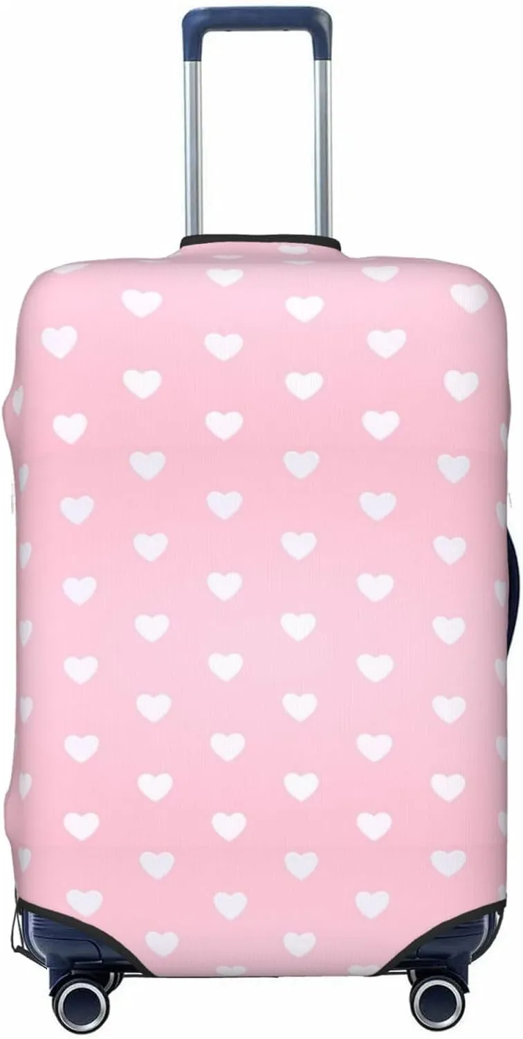 Travel Luggage Cover Suitcase Stretch Washable White Hearts Valentines Day Pink Suitcase Protector Bag,Anti-Scratch Double-Sided Baggage Covers,Medium