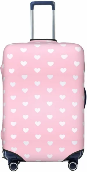 Travel Luggage Cover Suitcase Stretch Washable White Hearts Valentines Day Pink Suitcase Protector Bag,Anti-Scratch Double-Sided Baggage Covers,Medium