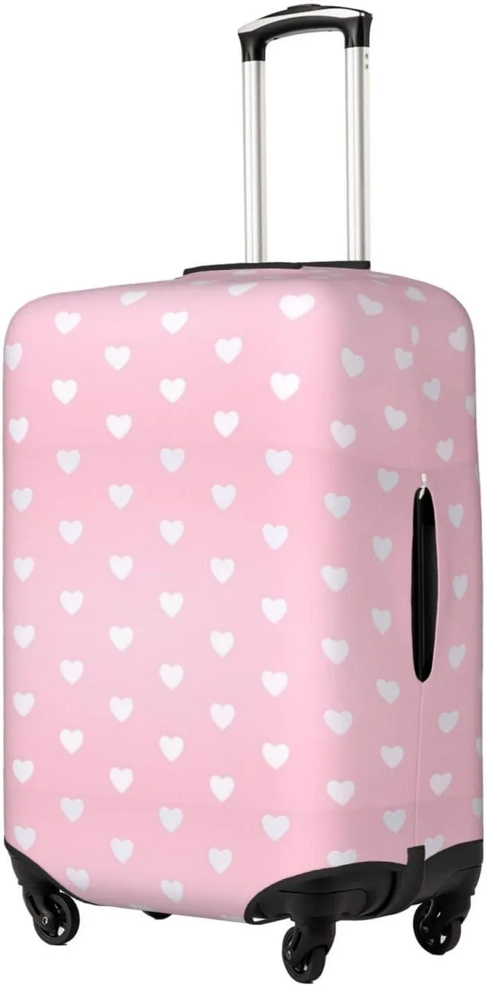 Travel Luggage Cover Suitcase Stretch Washable White Hearts Valentines Day Pink Suitcase Protector Bag,Anti-Scratch Double-Sided Baggage Covers,Medium