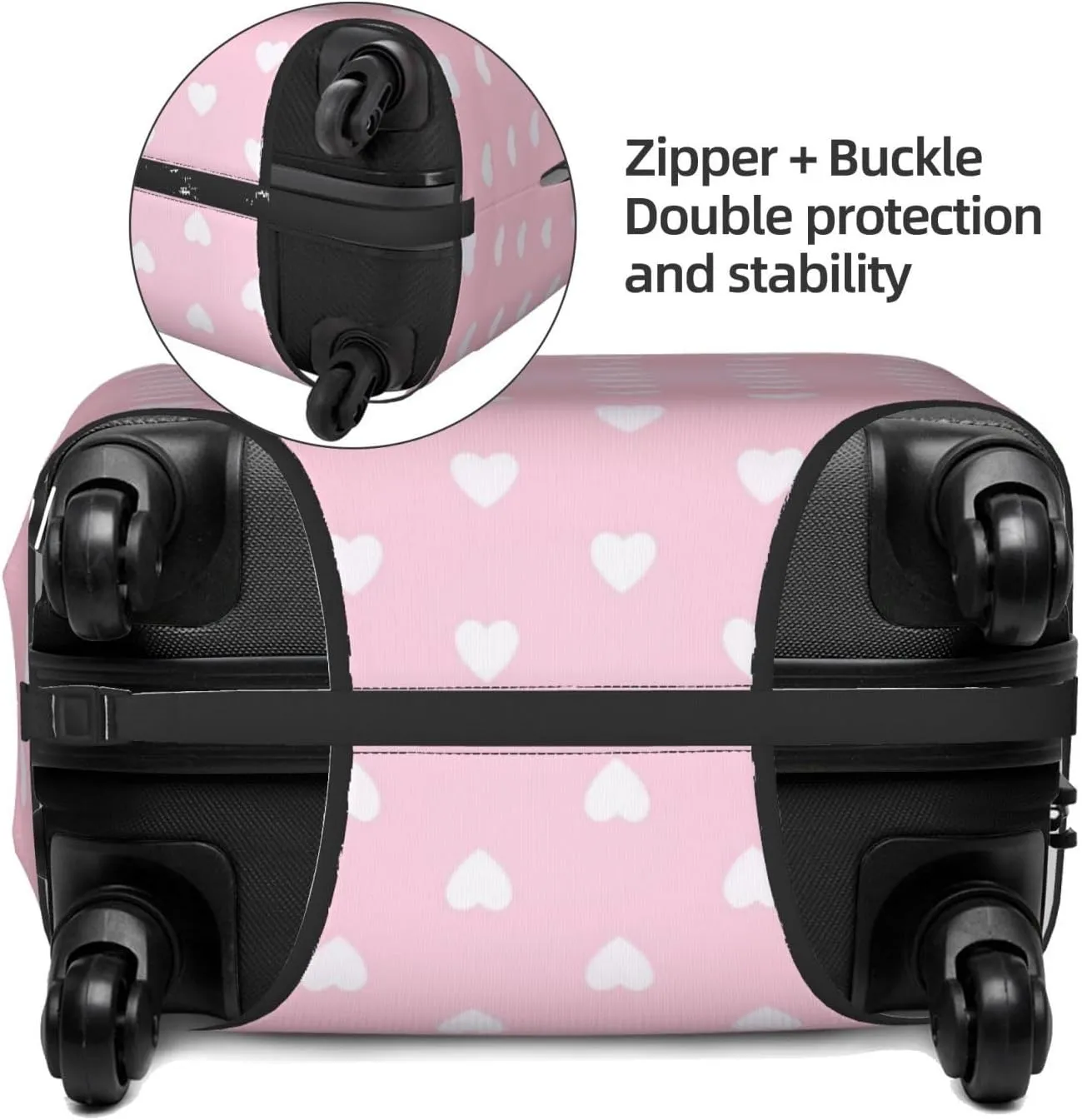 Travel Luggage Cover Suitcase Stretch Washable White Hearts Valentines Day Pink Suitcase Protector Bag,Anti-Scratch Double-Sided Baggage Covers,Medium