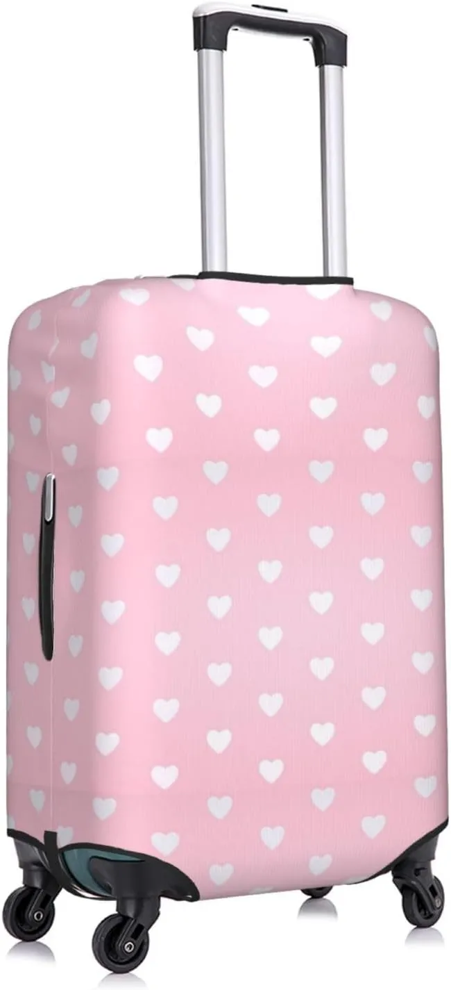 Travel Luggage Cover Suitcase Stretch Washable White Hearts Valentines Day Pink Suitcase Protector Bag,Anti-Scratch Double-Sided Baggage Covers,Medium