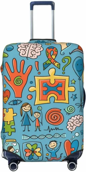 Travel Luggage Cover Suitcase Stretch Washable World Autism Awareness Day Suitcase Protector Bag,Dust-Proof Double-Sided Baggage Covers,X-Large