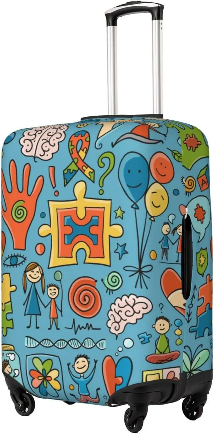 Travel Luggage Cover Suitcase Stretch Washable World Autism Awareness Day Suitcase Protector Bag,Dust-Proof Double-Sided Baggage Covers,X-Large