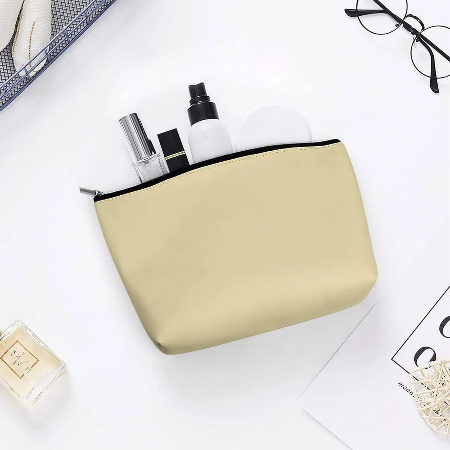 Travel Makeup Bag, Solid Beige Tan Cosmetic Bags for Women Large Capacity Waterproof Toiletry Pouch Make up Organizer