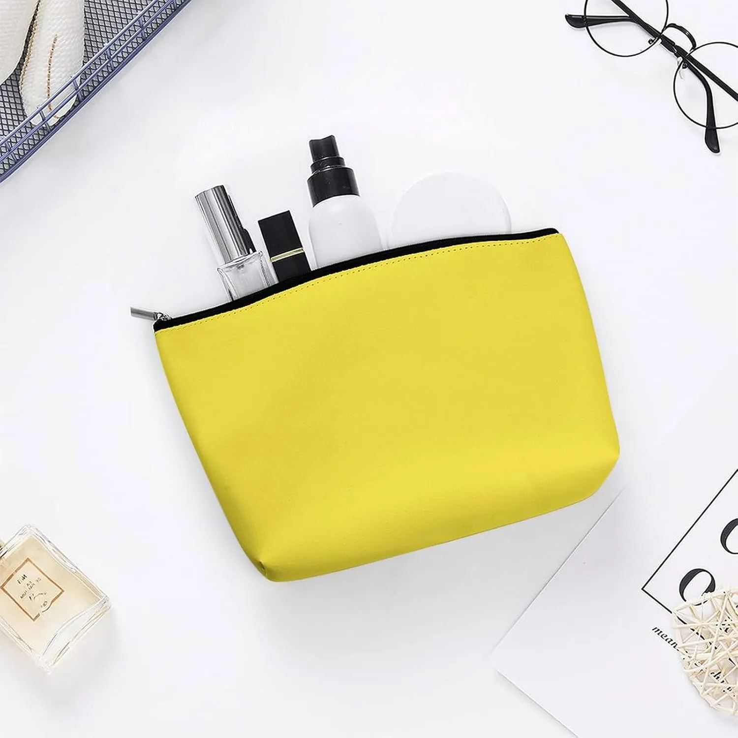 Travel Makeup Bag, Solid Bright Yellow Cosmetic Bags for Women Large Capacity Waterproof Toiletry Pouch Make up Organizer