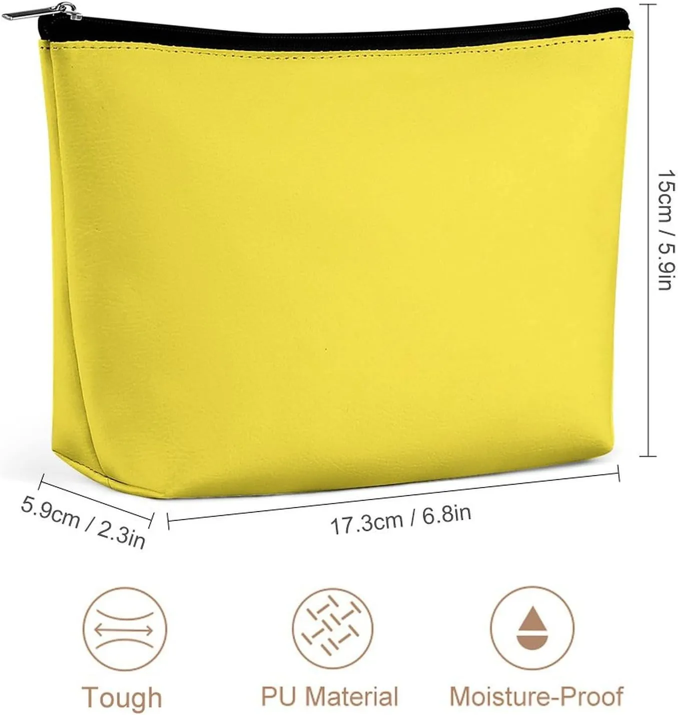 Travel Makeup Bag, Solid Bright Yellow Cosmetic Bags for Women Large Capacity Waterproof Toiletry Pouch Make up Organizer
