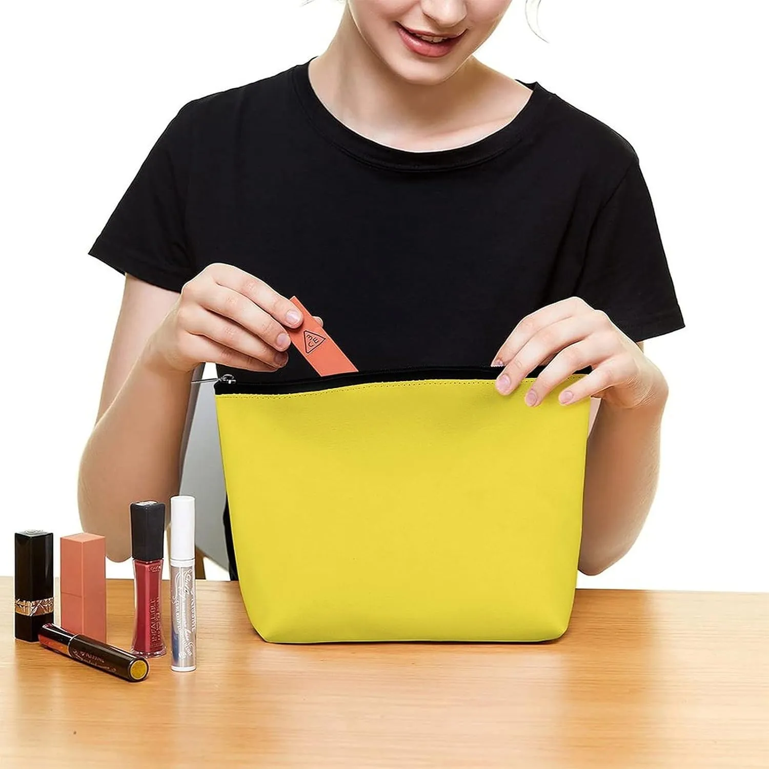 Travel Makeup Bag, Solid Bright Yellow Cosmetic Bags for Women Large Capacity Waterproof Toiletry Pouch Make up Organizer