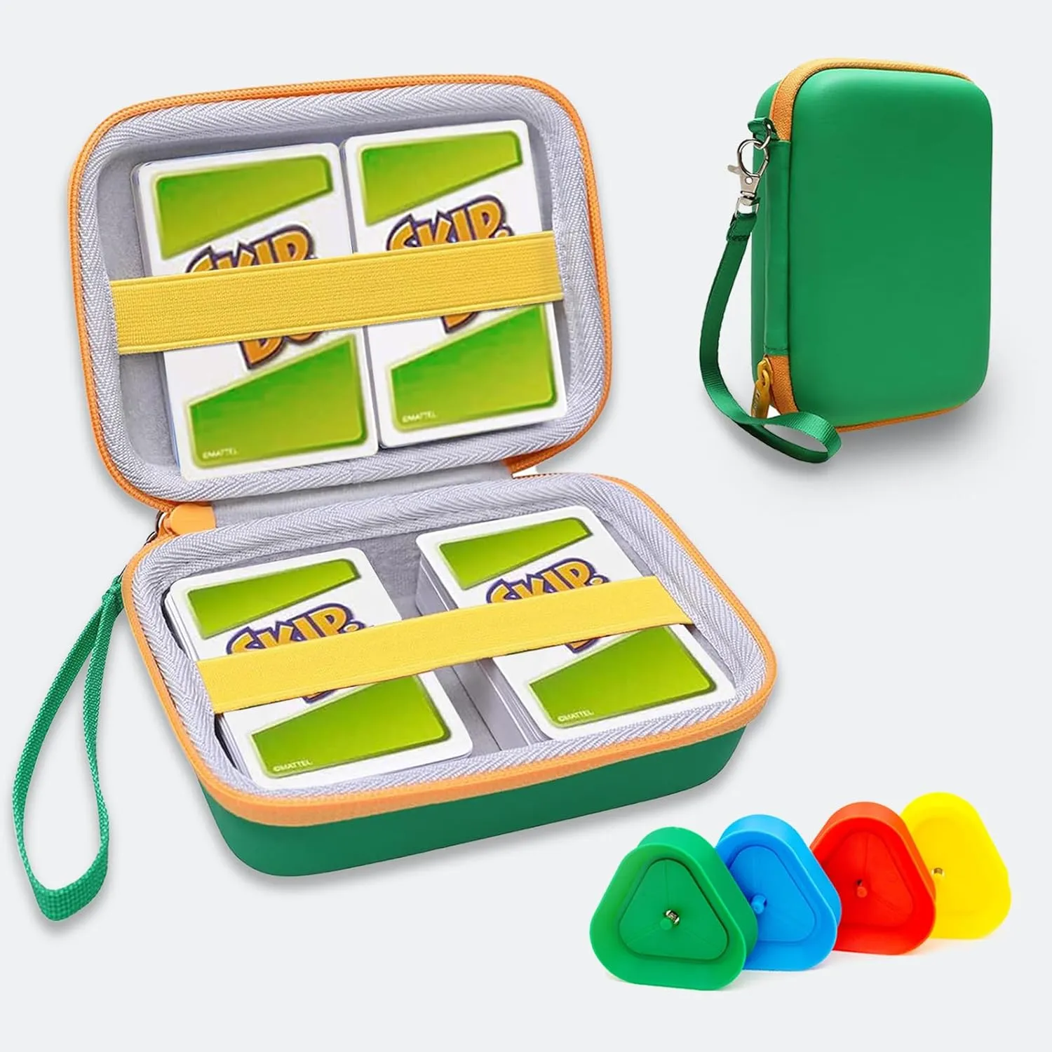 Travel Playing Card Case with 4 Colorful Holders, Portable Cards Game Storage Box with Detachable Strap for Popular Games Like Skip Bo, UNO, SKYJO - Holds 300 