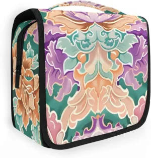 Travel Toiletry Bag Makeup bag Symmetrical Gorgeous Flowers Waterproof Bags with Hanging Hook Foldable Travel Makeup Organizer Cosmetic Bag for Travel Toiletries and Shower Accessories