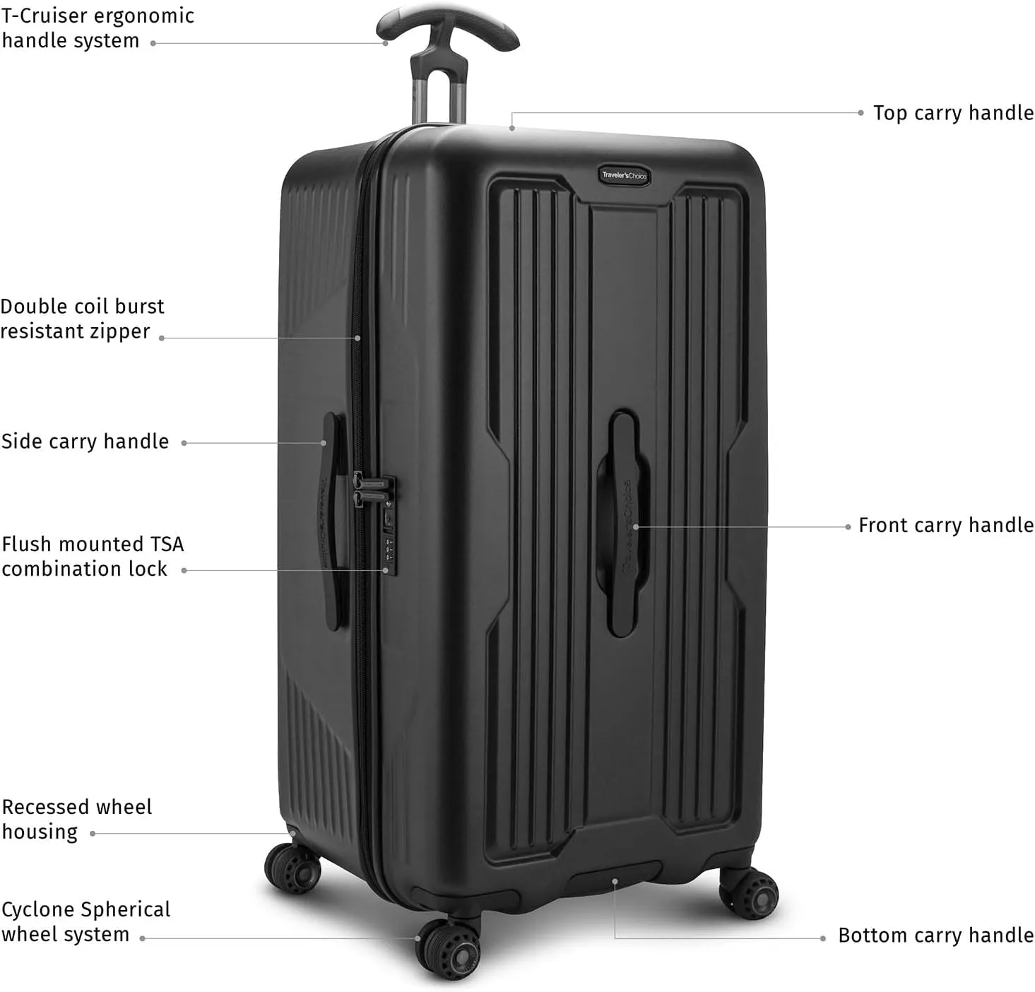 Traveler's Choice Ultimax Hardside Polycarbonate Spinner Suitcase, Black, 30" Trunk Luggage