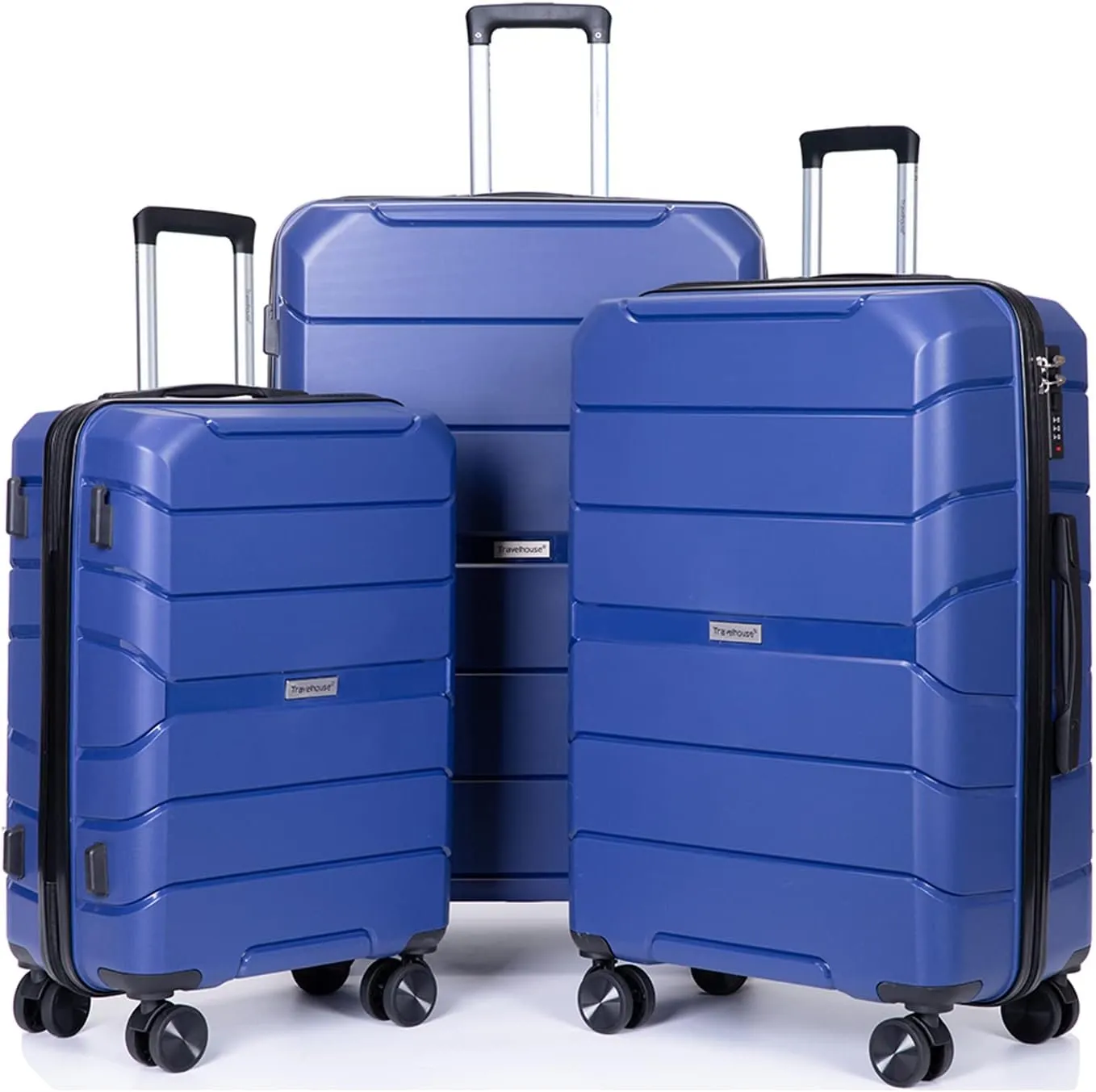 Travelhouse Luggage Sets 3 Piece PP Suitcase Set Hardside Spinner Wheel Luggage Clearance Lightweight TSA Lock for Travel, Business(20/24/28)(Navy)