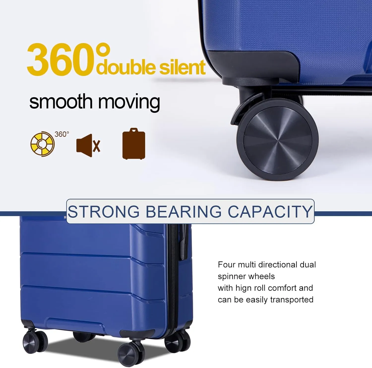 Travelhouse Luggage Sets 3 Piece PP Suitcase Set Hardside Spinner Wheel Luggage Clearance Lightweight TSA Lock for Travel, Business(20/24/28)(Navy)