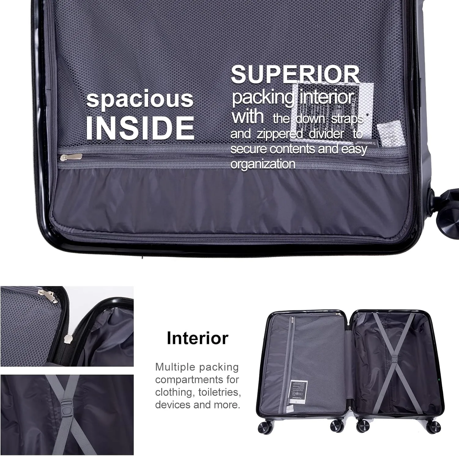 Travelhouse Luggage Sets 3 Piece PP Suitcase Set Hardside Spinner Wheel Luggage Clearance Lightweight TSA Lock for Travel, Business(20/24/28)(Navy)