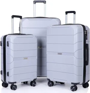 Travelhouse Luggage Sets 3 Piece PP Suitcase Set Hardside Spinner Wheel Luggage Clearance Lightweight TSA Lock for Travel, Business(20/24/28)(Silver)