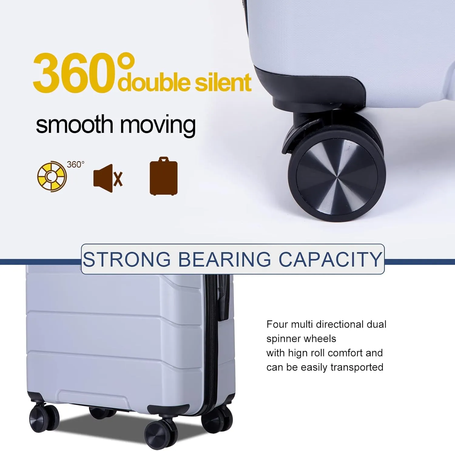 Travelhouse Luggage Sets 3 Piece PP Suitcase Set Hardside Spinner Wheel Luggage Clearance Lightweight TSA Lock for Travel, Business(20/24/28)(Silver)