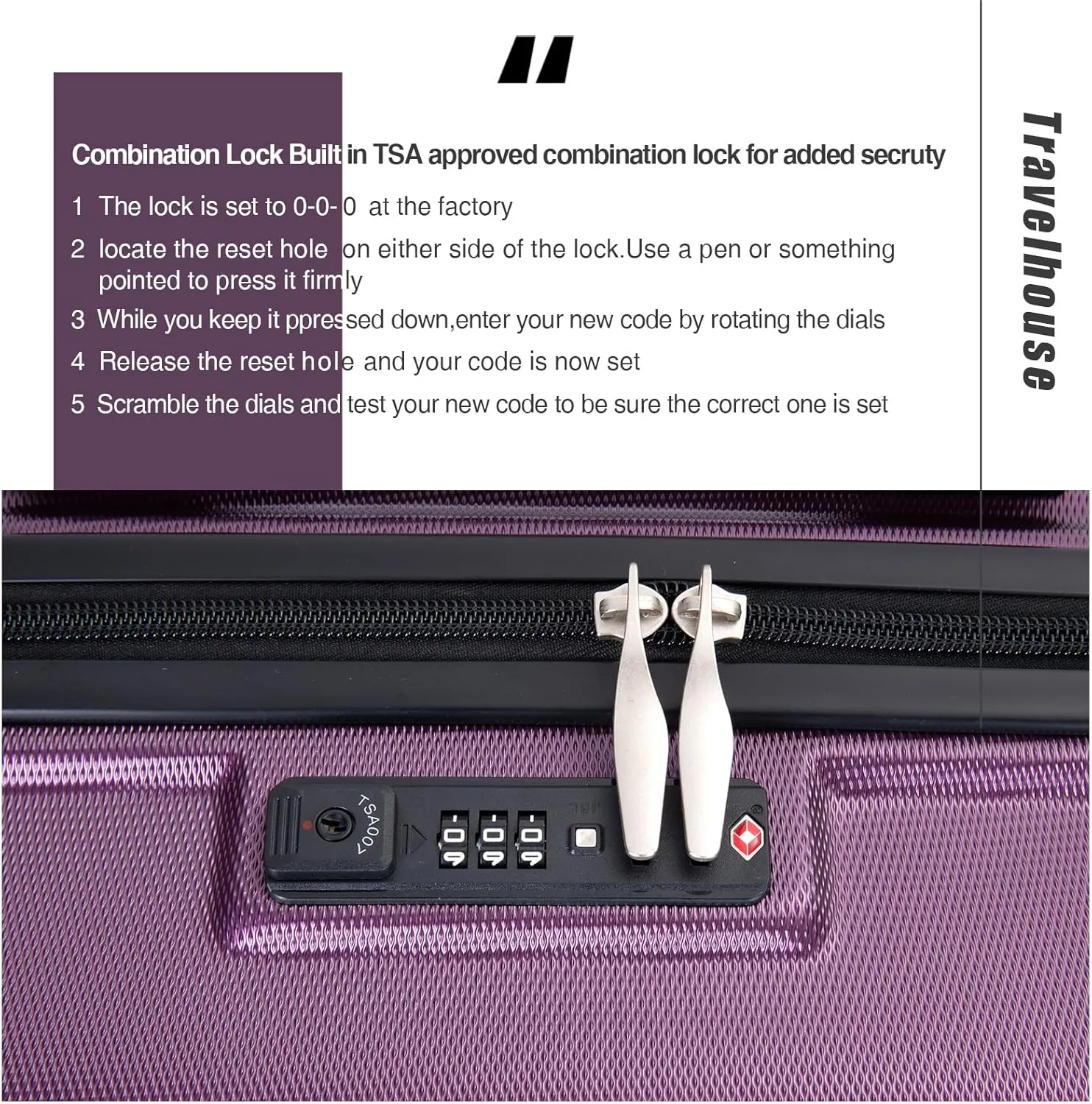 Travelhouse Luggage Sets, Hardside Suitcases 24in/28in, Carry on 20in,3 Piece Set Travel Luggages Clearance with Double Spinner Wheels TSA Lock Lightweight (Dark Purple)