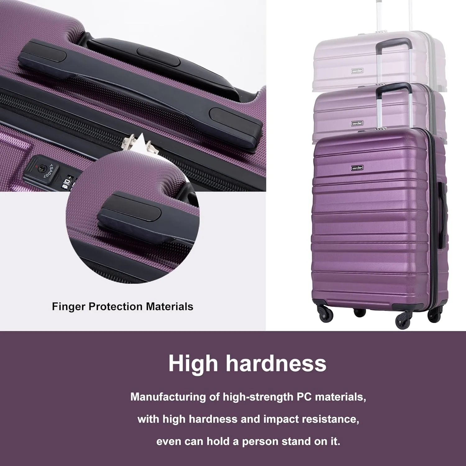 Travelhouse Luggage Sets, Hardside Suitcases 24in/28in, Carry on 20in,3 Piece Set Travel Luggages Clearance with Double Spinner Wheels TSA Lock Lightweight (Dark Purple)