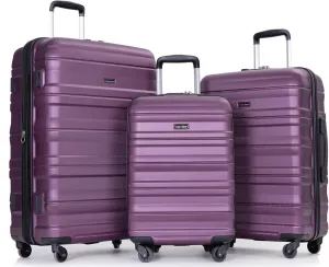 Travelhouse Luggage Sets, Hardside Suitcases 24in/28in, Carry on 20in,3 Piece Set Travel Luggages Clearance with Double Spinner Wheels TSA Lock Lightweight (Dark Purple)