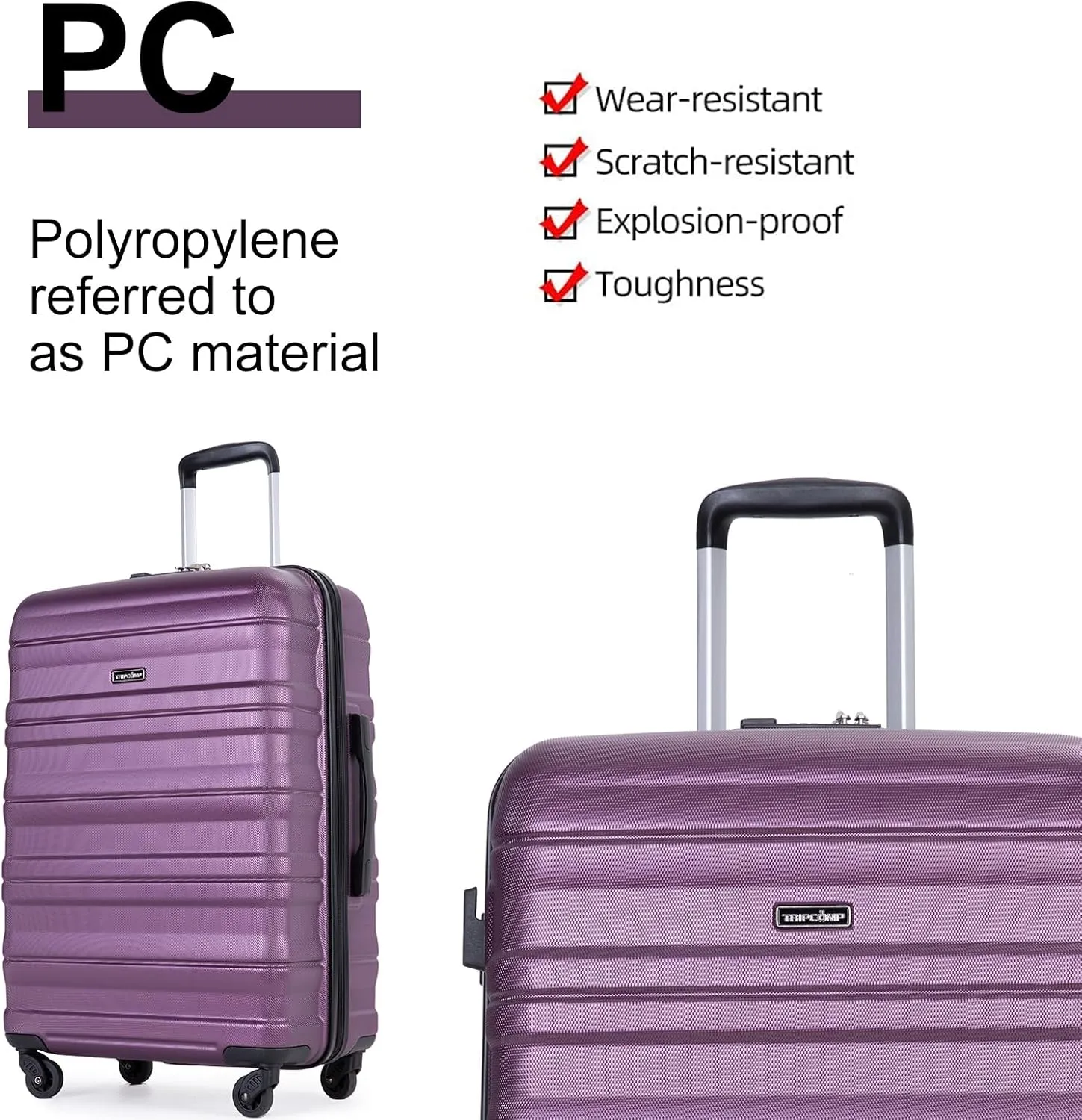 Travelhouse Luggage Sets, Hardside Suitcases 24in/28in, Carry on 20in,3 Piece Set Travel Luggages Clearance with Double Spinner Wheels TSA Lock Lightweight (Dark Purple)