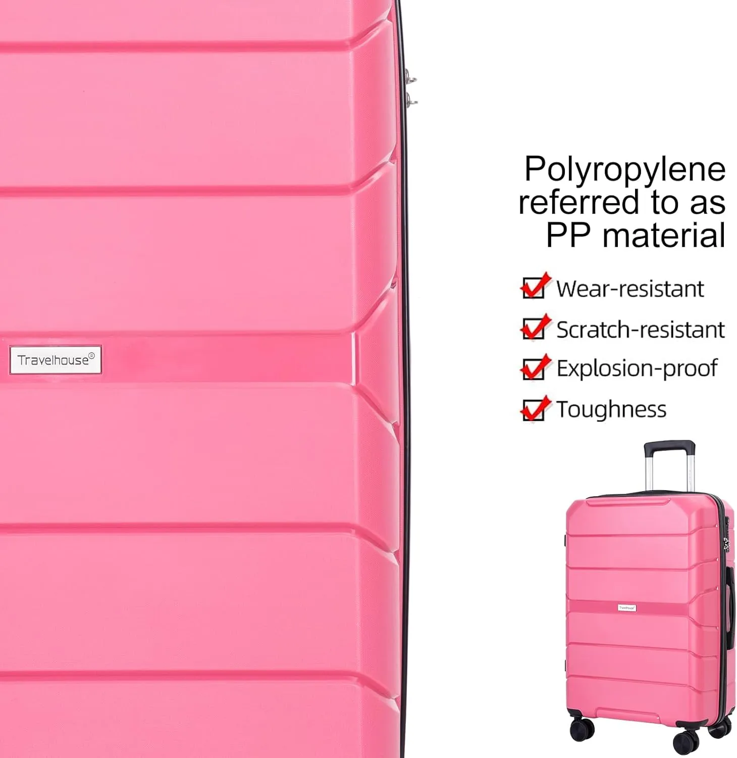 Travelhouse Luggage Sets, Hardside Suitcases 24in/28in, Carry on 20in,3 Piece Set Travel Luggages Clearance with Double Spinner Wheels TSA Lock Lightweight (Pink)