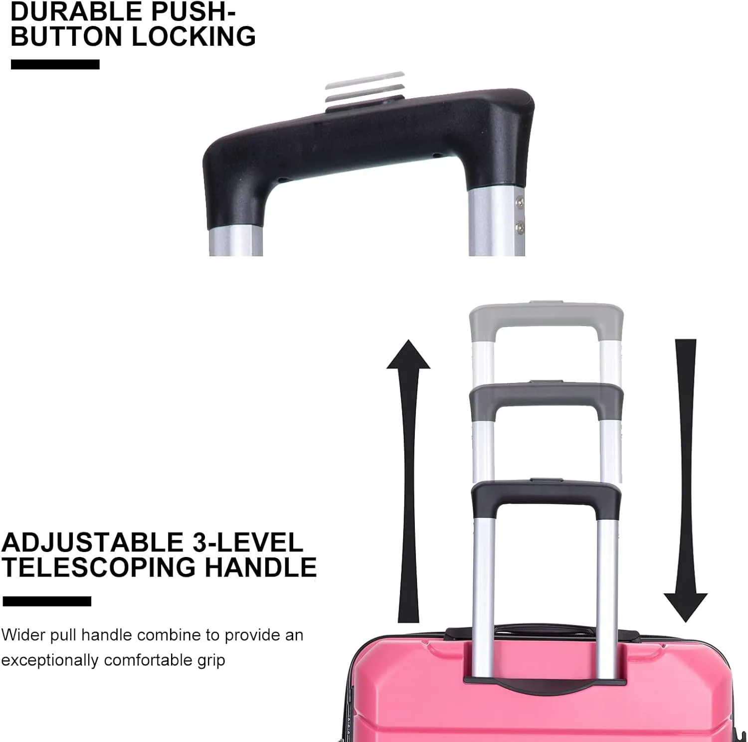 Travelhouse Luggage Sets, Hardside Suitcases 24in/28in, Carry on 20in,3 Piece Set Travel Luggages Clearance with Double Spinner Wheels TSA Lock Lightweight (Pink)