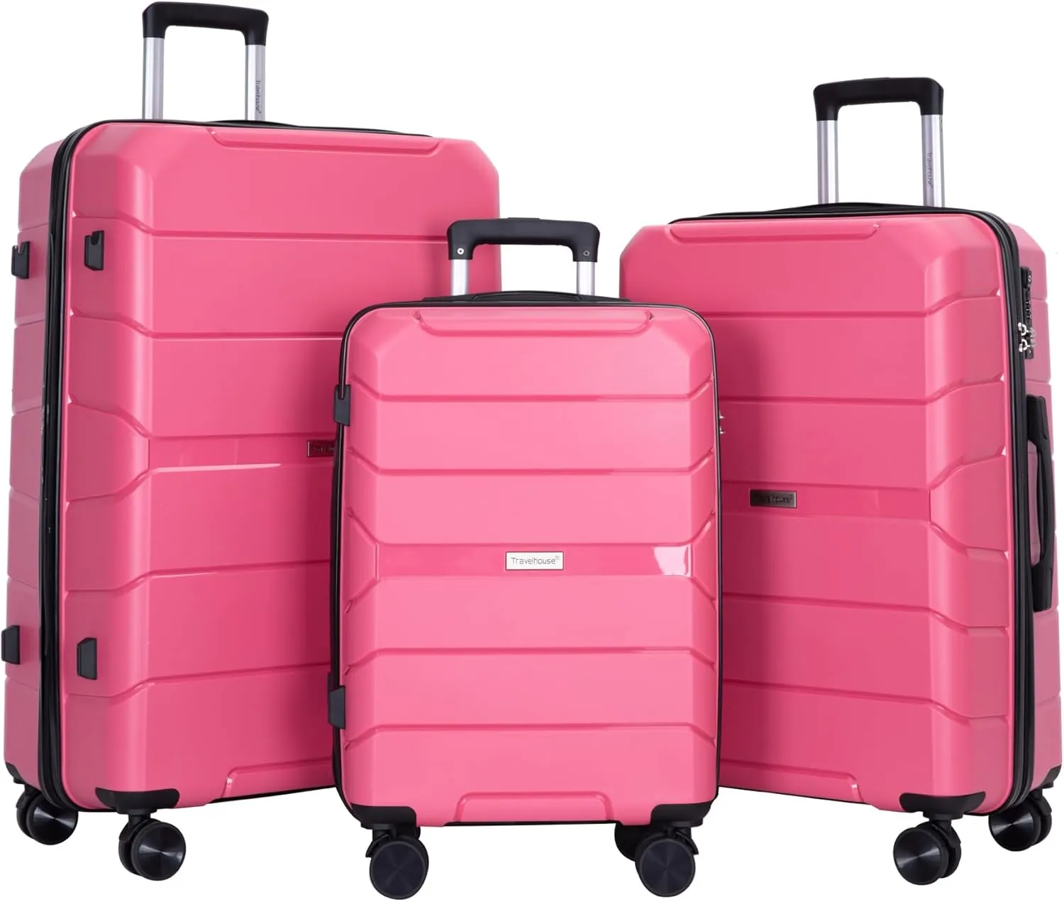 Travelhouse Luggage Sets, Hardside Suitcases 24in/28in, Carry on 20in,3 Piece Set Travel Luggages Clearance with Double Spinner Wheels TSA Lock Lightweight (Pink)