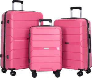 Travelhouse Luggage Sets, Hardside Suitcases 24in/28in, Carry on 20in,3 Piece Set Travel Luggages Clearance with Double Spinner Wheels TSA Lock Lightweight (Pink)