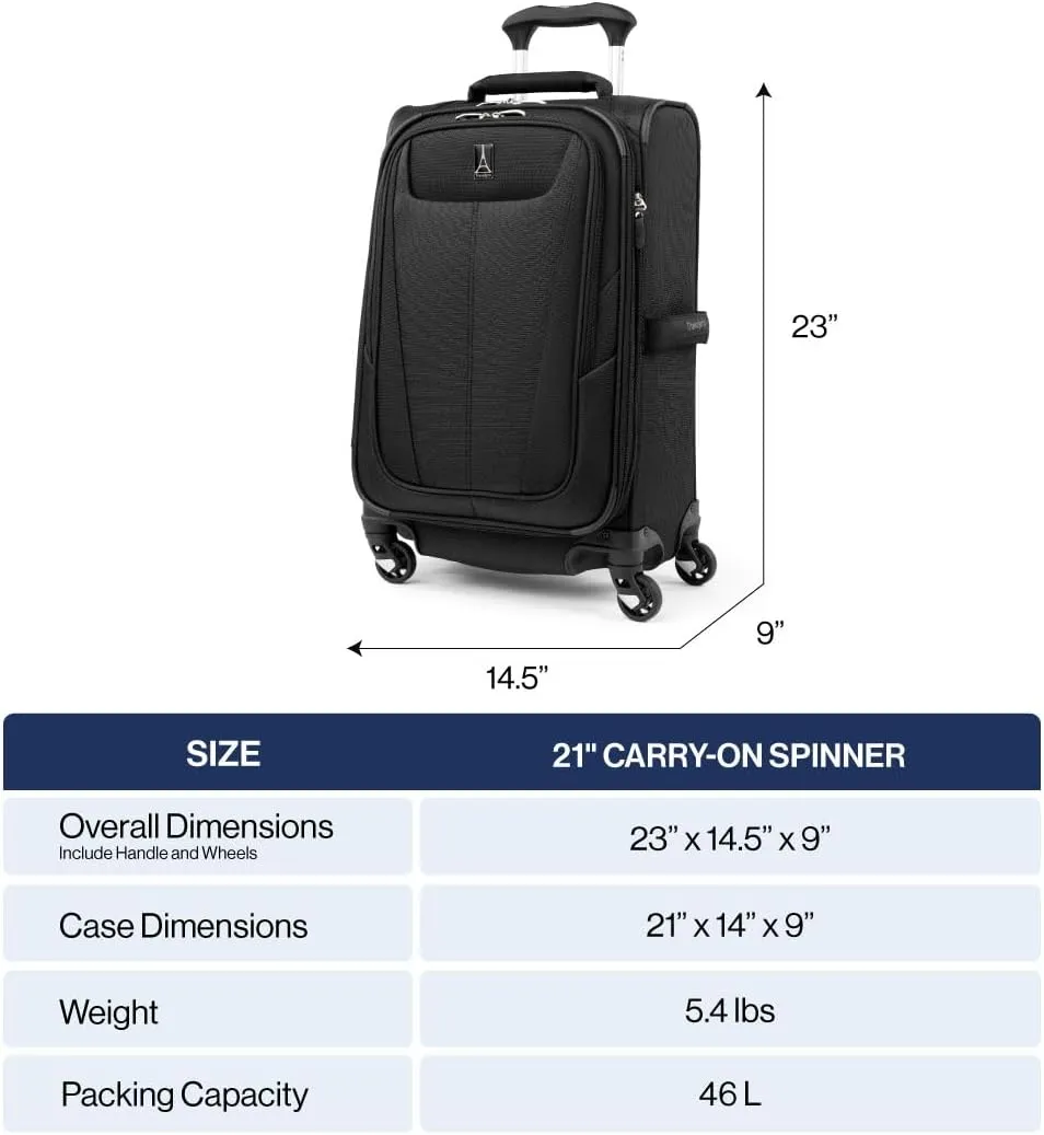 Travelpro Maxlite 5 Softside Expandable Carry on Luggage with 4 Spinner Wheels, Lightweight Suitcase, Men and Women, Slate Green, Carry On 21-Inch