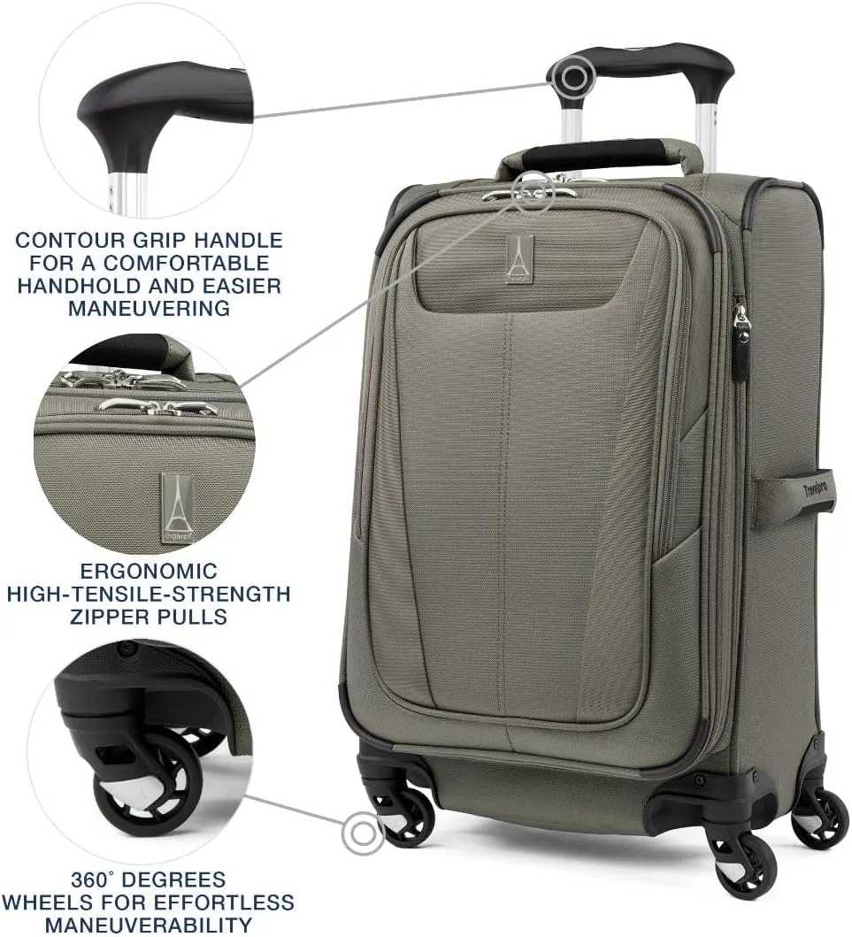 Travelpro Maxlite 5 Softside Expandable Carry on Luggage with 4 Spinner Wheels, Lightweight Suitcase, Men and Women, Slate Green, Carry On 21-Inch